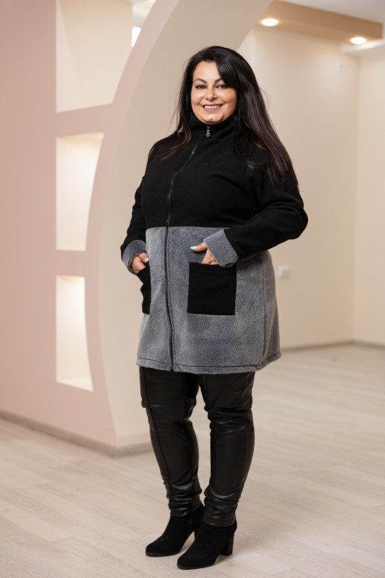 Дамска жилетка от кашмир и еко косъм в сиво