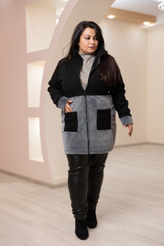 Дамска жилетка от кашмир и еко косъм в сиво