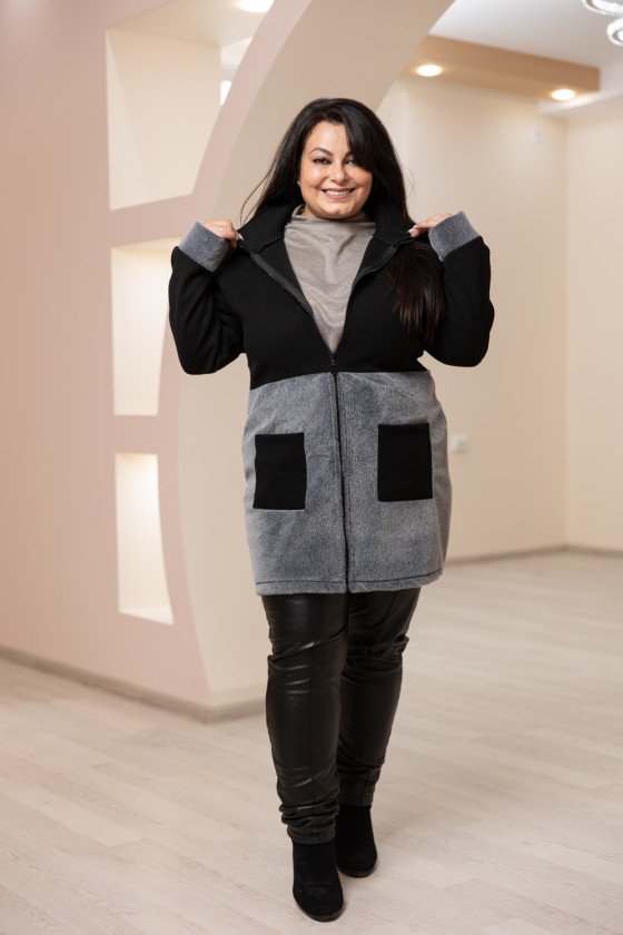 Дамска жилетка от кашмир и еко косъм в сиво