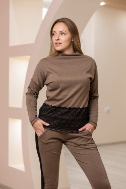 Комплект "Елеганс" с дантела в кафяво