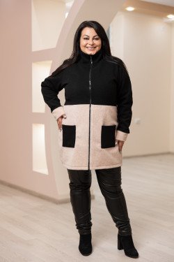 Дамска жилетка от еластичен кашмир и еко косъм с яка