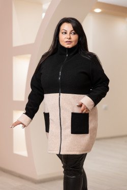 Дамска жилетка от еластичен кашмир и еко косъм с яка