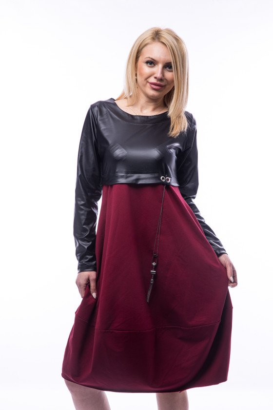 Рокля балон в цвят бордо