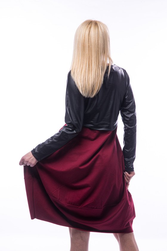 Рокля балон в цвят бордо