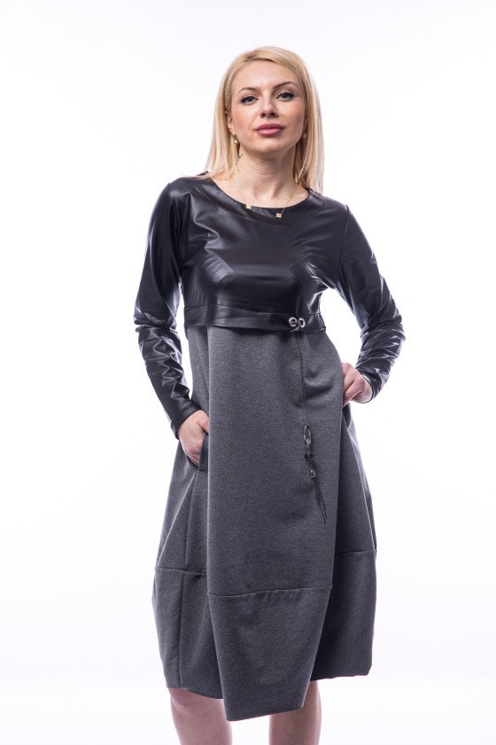 Рокля балон в цвят антрацид