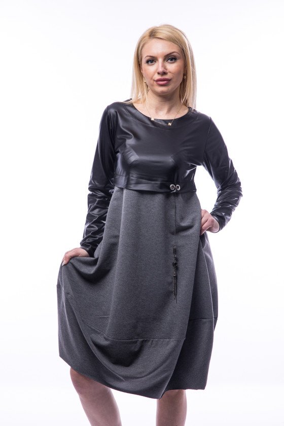 Рокля балон в цвят антрацид