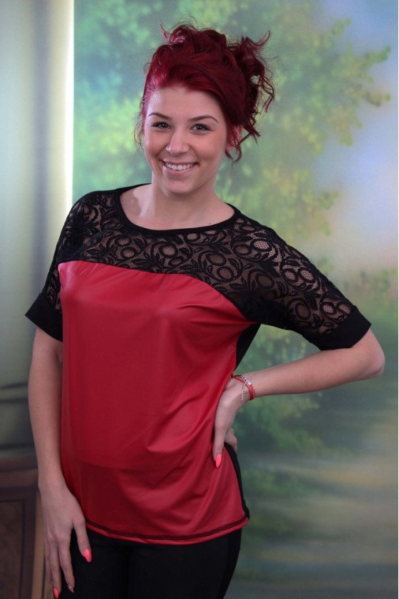 ПРЕКРАСНА БЛУЗА С КОЖА И ДАНТЕЛА САБРИНА