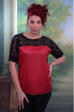 ПРЕКРАСНА БЛУЗА С КОЖА И ДАНТЕЛА САБРИНА