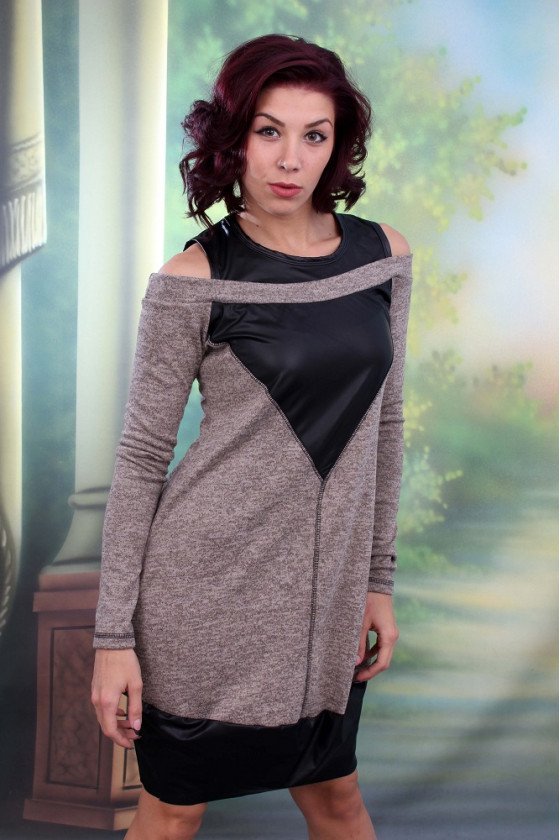 ЕЛЕГАНТНА РОКЛЯ С КОЖА ИЗАБЕЛА