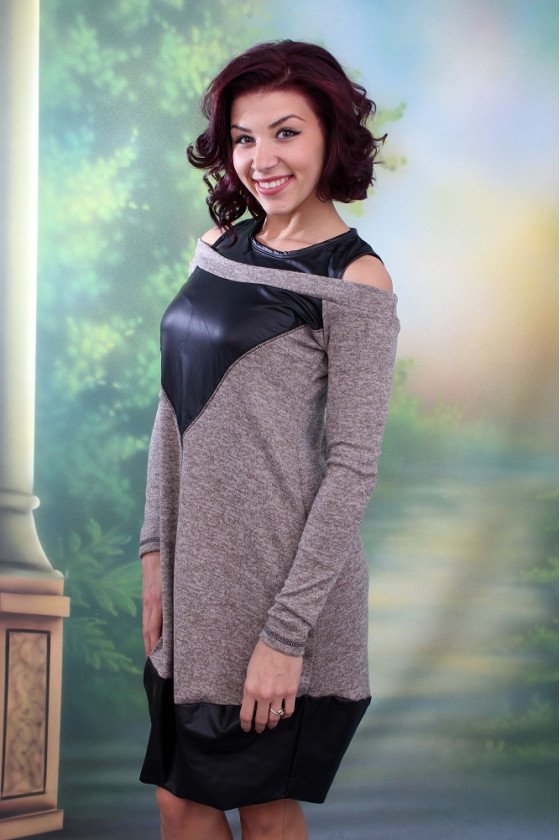 ЕЛЕГАНТНА РОКЛЯ С КОЖА ИЗАБЕЛА