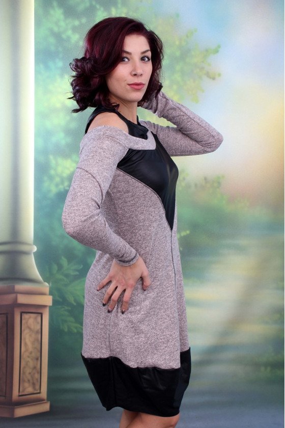 ЕЛЕГАНТНА РОКЛЯ С КОЖА ВИЛИАНА